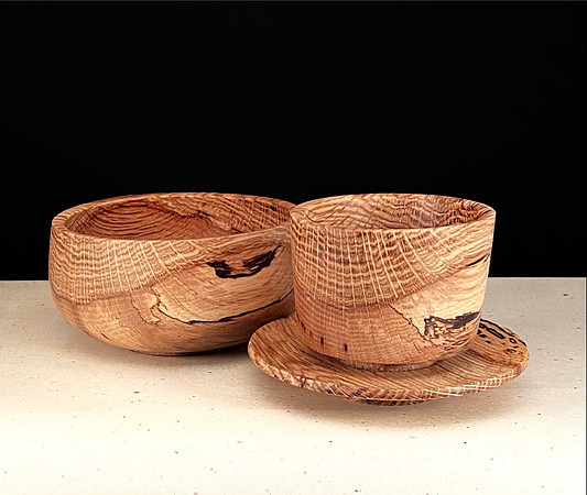 119 spalted garry oak bowl, cup & saucer